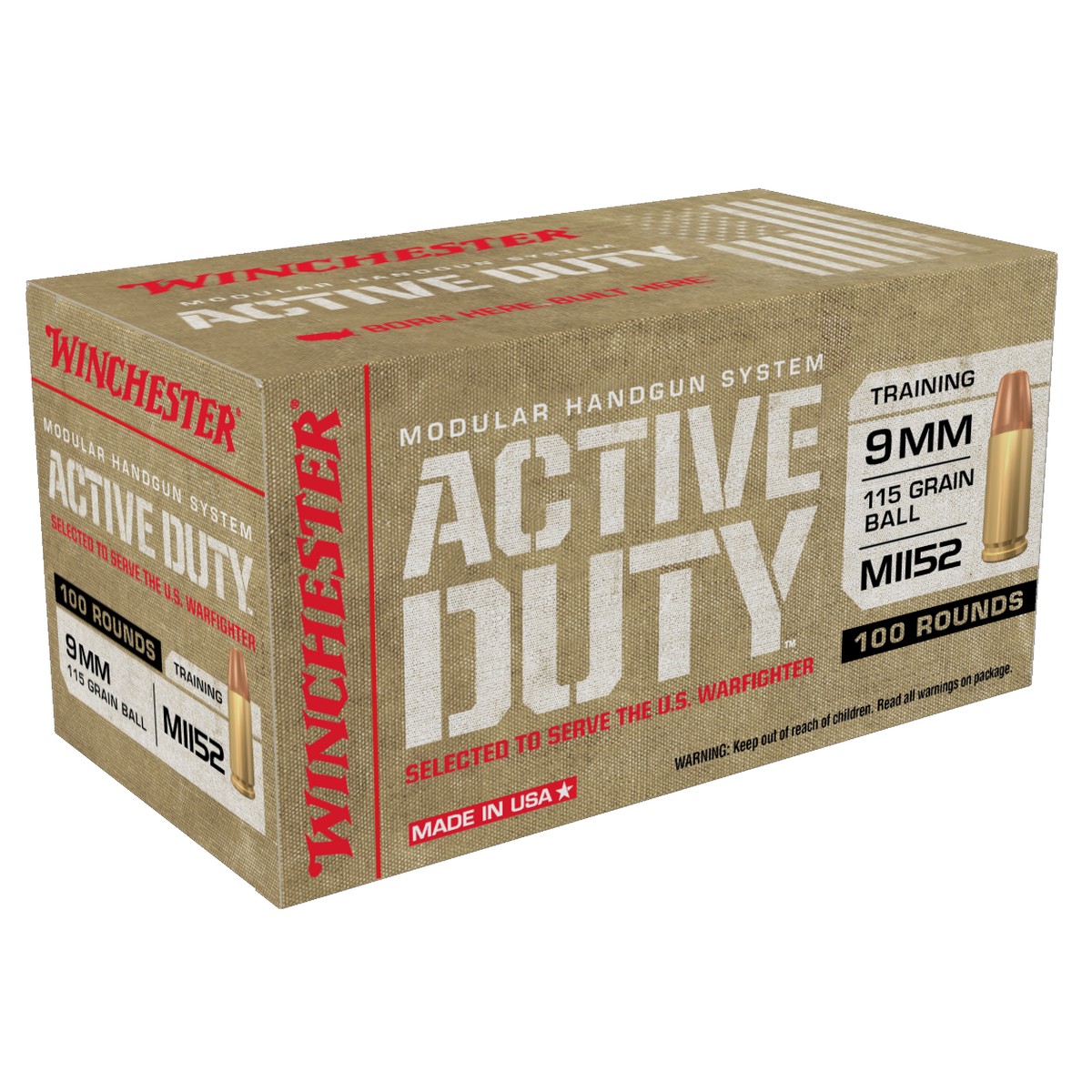 chester Active Duty 9mm 115 Gr FMJFN 100 Rd Ammo